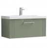 Deco Satin Reed Green 800mm Wall Hung Single Drawer Vanity Unit with Mid-Edge Basin