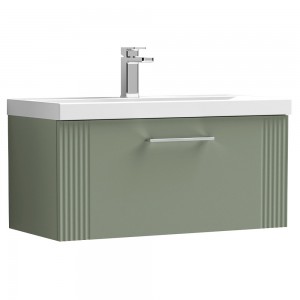 Deco Satin Reed Green 800mm Wall Hung Single Drawer Vanity Unit with Thin-Edge Basin