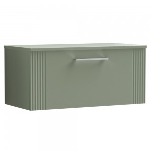 Deco Satin Reed Green 800mm Wall Hung Single Drawer Vanity Unit with Worktop