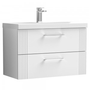 Deco Satin White 800mm Wall Hung 2 Drawer Vanity Unit with Mid-Edge Basin