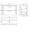 Deco Satin White 800mm Wall Hung 2 Drawer Vanity Unit with Mid-Edge Basin - Technical Drawing