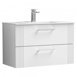 Deco Satin White 800mm Wall Hung 2 Drawer Vanity Unit with Minimalist Basin
