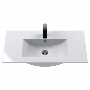 "Deco" Satin White 800mm Wall Hung 2 Drawer Vanity Unit with Minimalist Basin