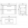 Deco Satin White 800mm Wall Hung 2 Drawer Vanity Unit with Minimalist Basin - Technical Drawing