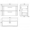 Deco Satin White 800mm Wall Hung 2 Drawer Vanity Unit with Thin-Edge Basin - Technical Drawing
