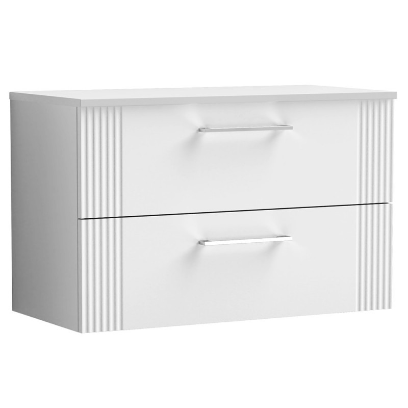 Deco Satin White 800mm Wall Hung 2 Drawer Vanity Unit with Worktop