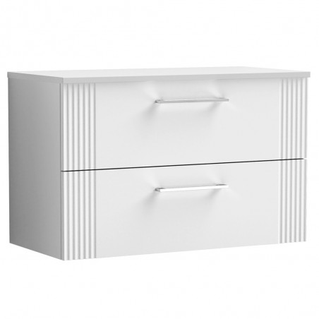 Deco Satin White 800mm Wall Hung 2 Drawer Vanity Unit with Worktop