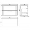 Deco Satin White 800mm Wall Hung 2 Drawer Vanity Unit with Worktop - Technical Drawing