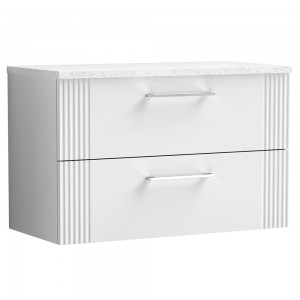 Deco Satin White 800mm Wall Hung 2 Drawer Vanity Unit with Laminate Top