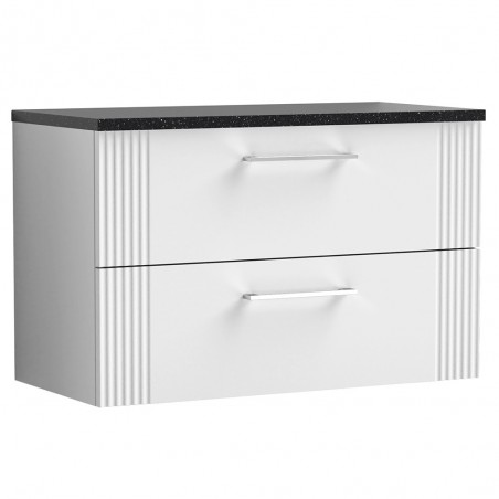 Deco Satin White 800mm Wall Hung 2 Drawer Vanity Unit with Laminate Top