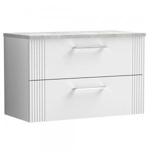 Deco Satin White 800mm Wall Hung 2 Drawer Vanity Unit with Laminate Top