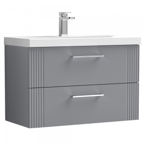 Deco Satin Grey 800mm Wall Hung 2 Drawer Vanity Unit with Mid-Edge Basin