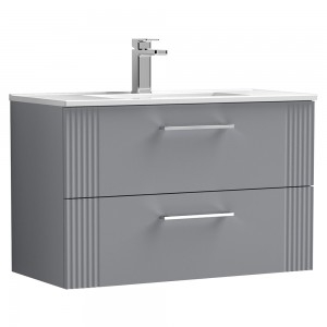 Deco Satin Grey 800mm Wall Hung 2 Drawer Vanity Unit with Minimalist Basin