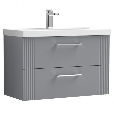 Deco Satin Grey 800mm Wall Hung 2 Drawer Vanity Unit with Thin-Edge Basin