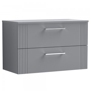 Deco Satin Grey 800mm Wall Hung 2 Drawer Vanity Unit with Worktop