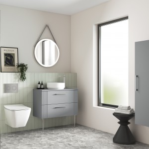 "Deco" Satin Grey 800mm Wall Hung 2 Drawer Vanity Unit with Worktop