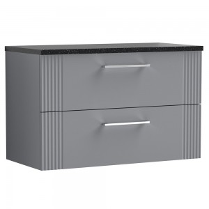 Deco Satin Grey 800mm Wall Hung 2 Drawer Vanity Unit with Laminate Top