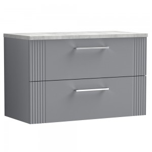 Deco Satin Grey 800mm Wall Hung 2 Drawer Vanity Unit with Laminate Top