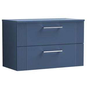 Deco Satin Blue 800mm Wall Hung 2 Drawer Vanity Unit with Worktop