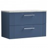 Deco Satin Blue 800mm Wall Hung 2 Drawer Vanity Unit with Laminate Top