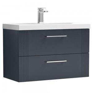 Deco 800mm Wall Hung 2 Drawer Vanity Unit with Mid-Edge Basin - Soft Black
