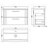 Deco 800mm Wall Hung 2 Drawer Vanity Unit with Mid-Edge Basin - Soft Black - Technical Drawing