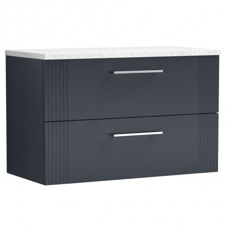 Deco 800mm Wall Hung 2 Drawer Vanity Unit with Laminate Top - Soft Black