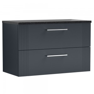 Deco 800mm Wall Hung 2 Drawer Vanity Unit with Laminate Top - Soft Black