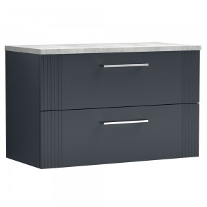Deco 800mm Wall Hung 2 Drawer Vanity Unit with Laminate Top - Soft Black