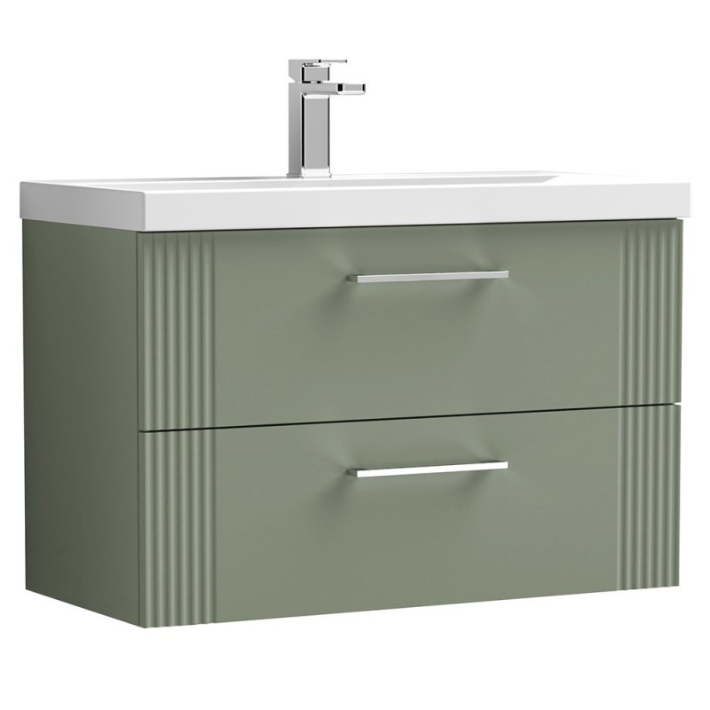 Deco Satin Reed Green 800mm Wall Hung 2 Drawer Vanity Unit with Mid-Edge Basin