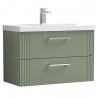 Deco Satin Reed Green 800mm Wall Hung 2 Drawer Vanity Unit with Mid-Edge Basin