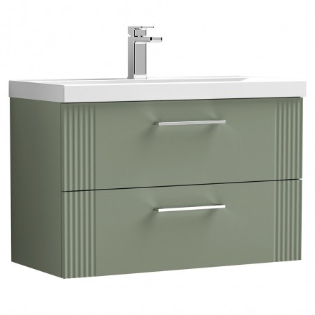 Deco Satin Reed Green 800mm Wall Hung 2 Drawer Vanity Unit with Thin-Edge Basin