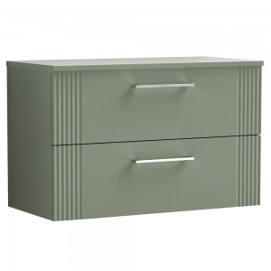 Deco Satin Reed Green 800mm Wall Hung 2 Drawer Vanity Unit with Worktop