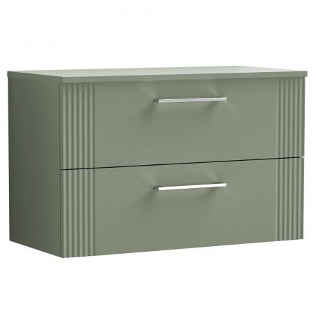 Deco Satin Reed Green 800mm Wall Hung 2 Drawer Vanity Unit with Worktop