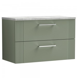 Deco Satin Reed Green 800mm Wall Hung 2 Drawer Vanity Unit with Laminate Top