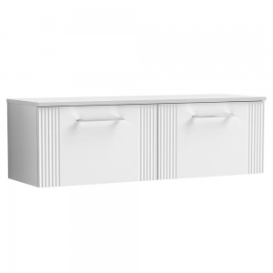 Deco Satin White 1200mm Wall Hung 2 Drawer Vanity Unit with Worktop