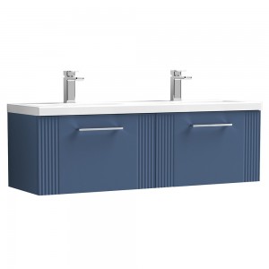 Deco Satin Blue 1200mm Wall Hung 2 Drawer Vanity Unit with Double Basin