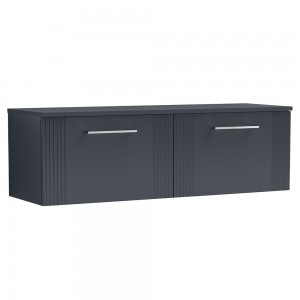 Deco 1200mm Wall Hung 2 Drawer Vanity Unit with Worktop - Soft Black