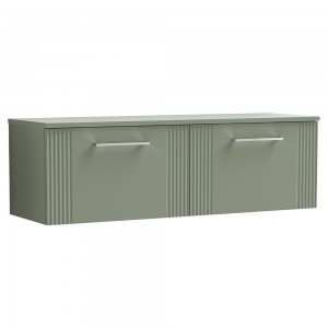 Deco Satin Reed Green 1200mm Wall Hung 2 Drawer Vanity Unit with Worktop