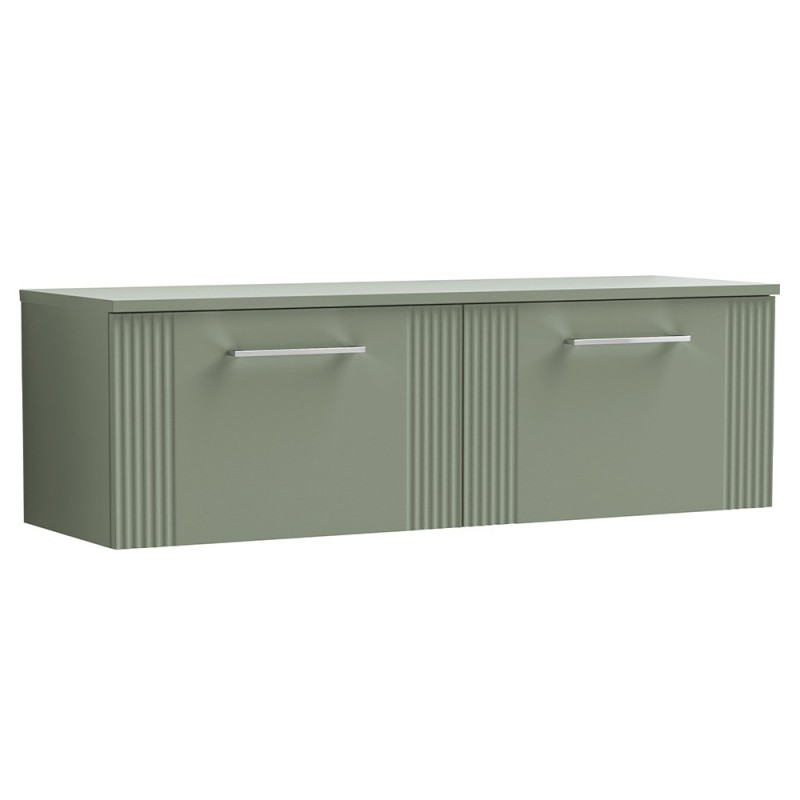 Deco Satin Reed Green 1200mm Wall Hung 2 Drawer Vanity Unit with Worktop