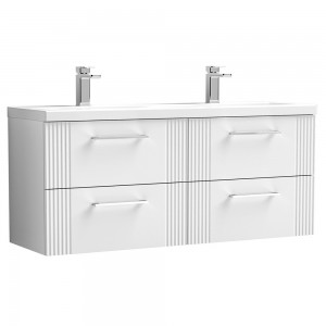 Deco Satin White 1200mm Wall Hung 4 Drawer Vanity Unit with Double Basin