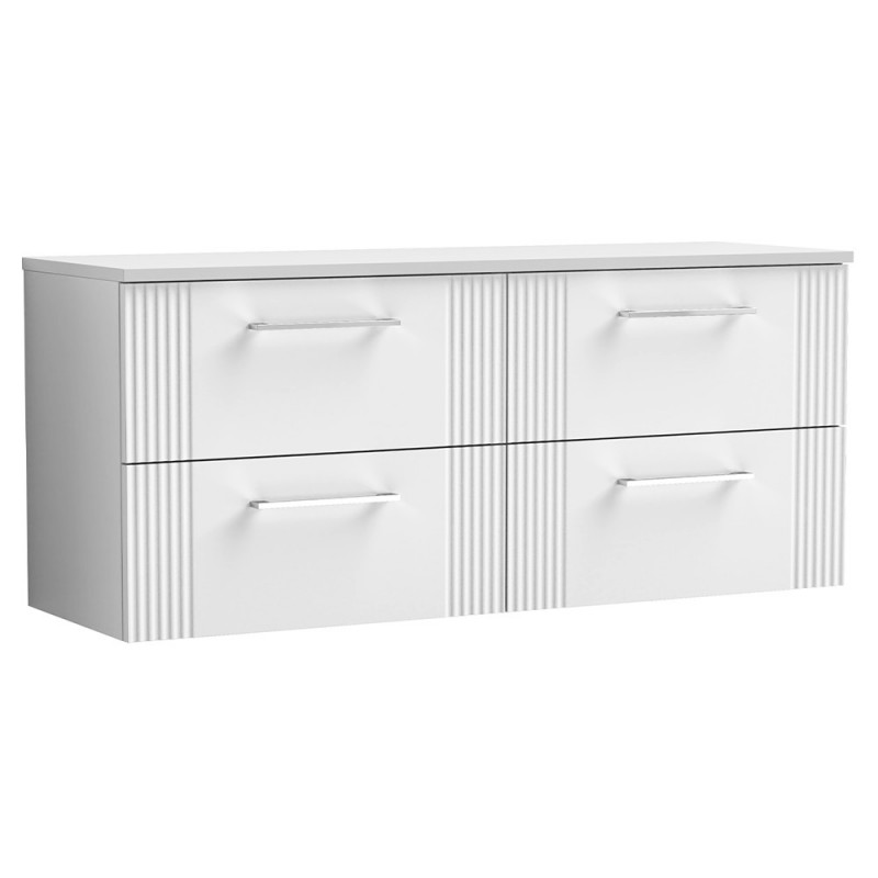 Deco Satin White 1200mm Wall Hung 4 Drawer Vanity Unit with Worktop
