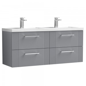 Deco Satin Grey 1200mm Wall Hung 4 Drawer Vanity Unit with Double Basin