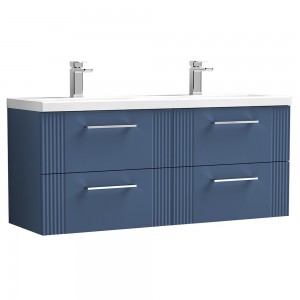 Deco Satin Blue 1200mm Wall Hung 4 Drawer Vanity Unit with Double Basin