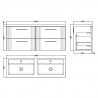 Deco Satin Blue 1200mm Wall Hung 4 Drawer Vanity Unit with Double Basin - Technical Drawing