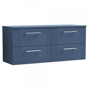 Deco Satin Blue 1200mm Wall Hung 4 Drawer Vanity Unit with Worktop