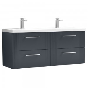 Deco 1200mm Wall Hung 4 Drawer Vanity Unit with Double Basin - Soft Black