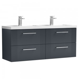Deco 1200mm Wall Hung 4 Drawer Vanity Unit with Double Basin - Soft Black