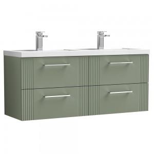 Deco Satin Reed Green 1200mm Wall Hung 4-Drawer Vanity Unit with Double Basin