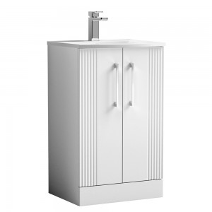 Deco Satin White 500mm Freestanding 2 Door Vanity Unit with Curved Basin